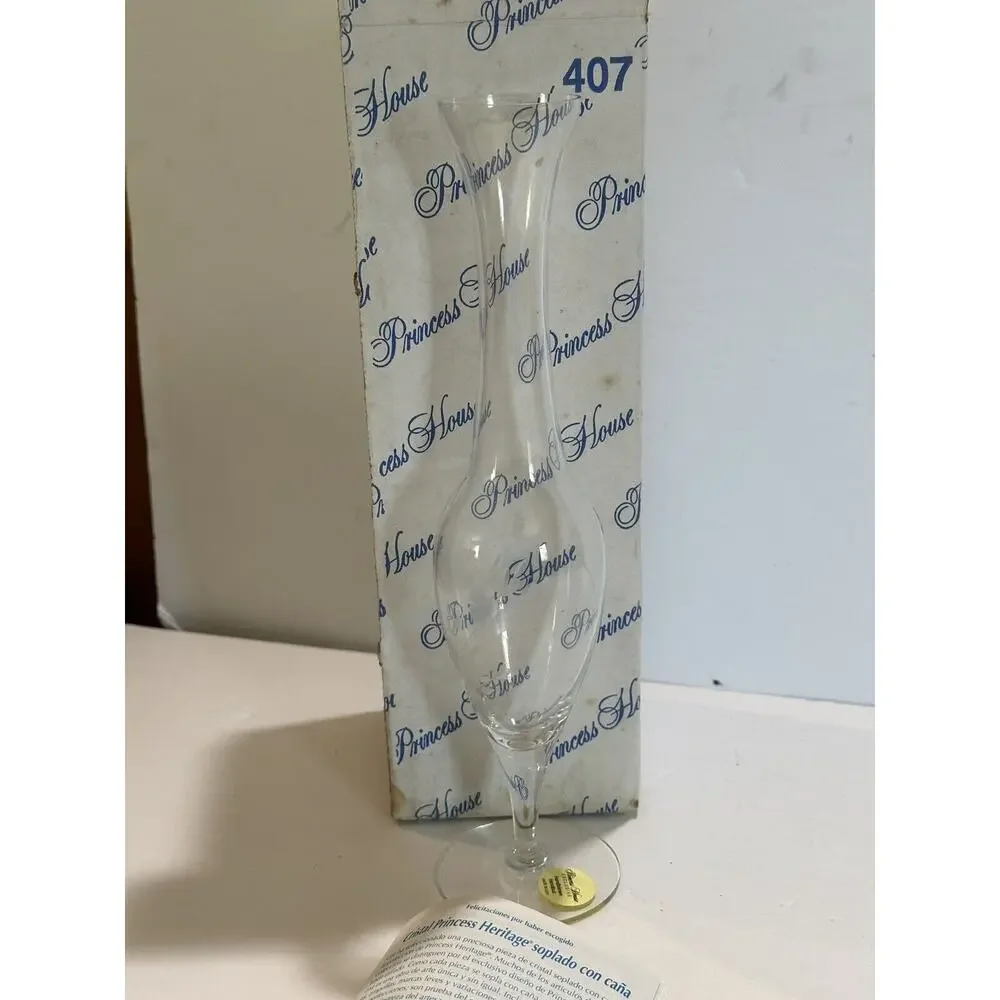 Princess House handblown handcut glass Crystal Heritage Vase‎ Tall Vase etched